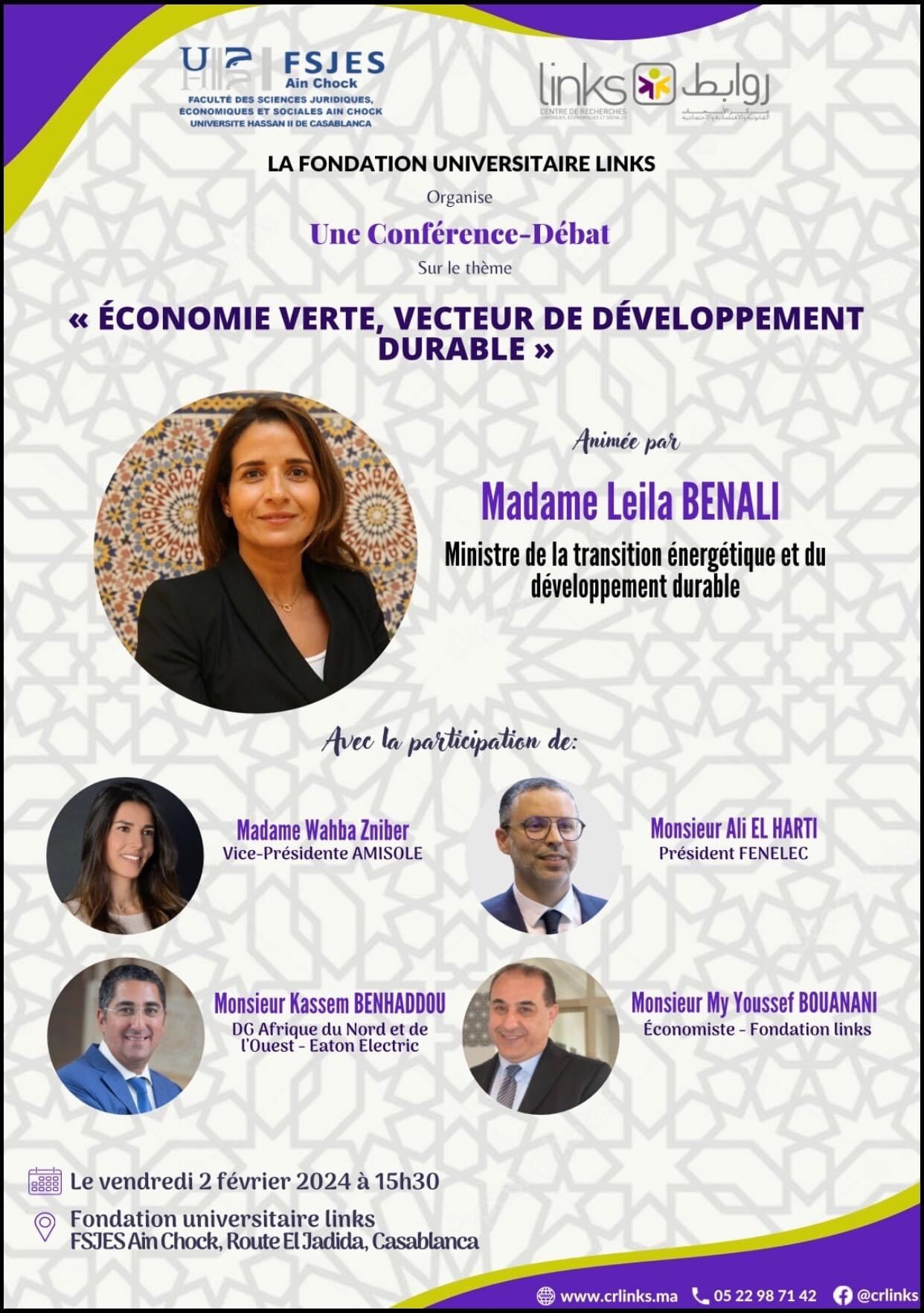 You are currently viewing Conférence de Madame Leila BENALI, Ministre de la Transition Énergétique et du Développement Durable